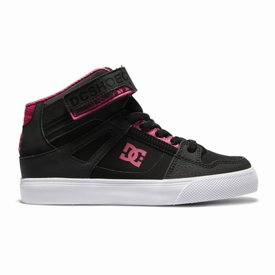 DC Pure High Elastic Lace High Tops Kid's Black/Pink Skate Shoes Australia Sale WJD-320